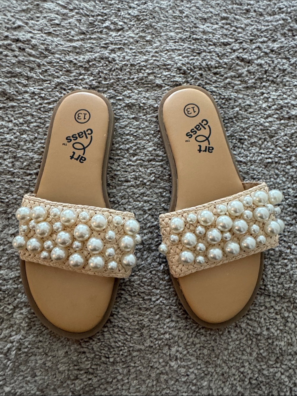 art class Cream Pearl-Embellished Slide Sandals - Women